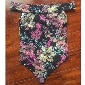 Black Floral Off Shoulder Bodysuit